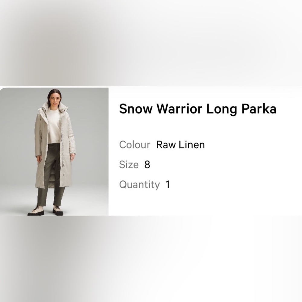 Lululemon snow warrior down parka long size 8 raw linen - Picture 12 of 12